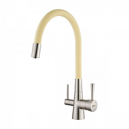 Смеситель Lemark Comfort LM3075BN-Beige для кухни, с гиб. изл., с под. к фильтру п/в, никель/бежевый. Фото 1