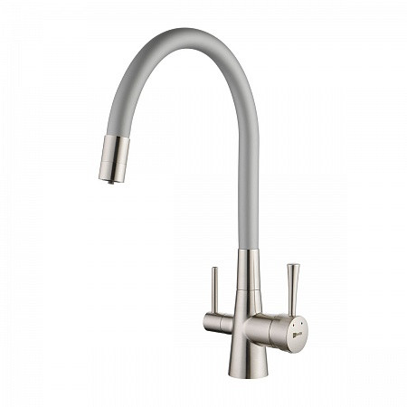 Смеситель Lemark Comfort LM3075BN-Silver для кухни, с гиб. изл., с под. к фильтру п/в, никель/сереб.. Фото 1