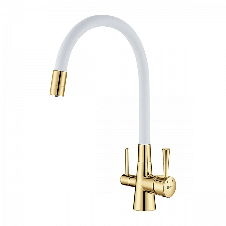 Смеситель Lemark Comfort LM3075G-White для кухни с подключ. к фильтру с питьевой водой, золото белый. Фото 1