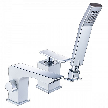 Смеситель Lemark Contest LM5845CW для ванны встраиваемый, на 3 отверстия, с аксессуарами, хром/белый. Фото 1