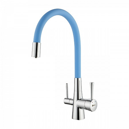 Смеситель Lemark Expert LM3075C-SkyBlue для кухни, с гиб. изл., с под. к фильтру п/в, хром/голубой. Фото 1