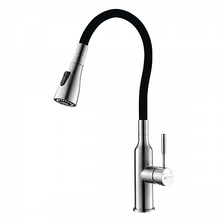Смеситель Lemark Expert LM5082S-Black для кухни, с гибким изливом и 2-х фун. аэрат, сталь/черный. Фото 1
