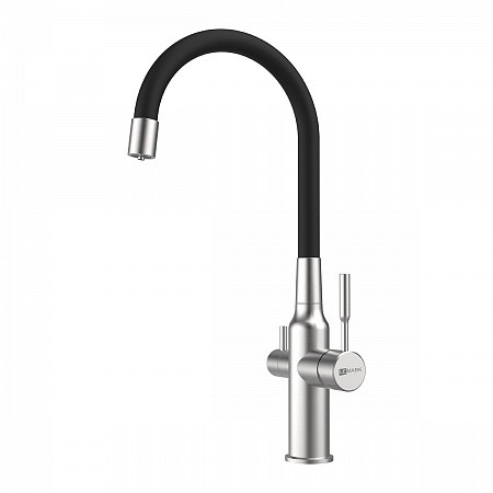 Смеситель Lemark Expert LM5083S-Black для кухни, с гиб. изл., с под. к фильтру п/в, сталь/черный. Фото 1
