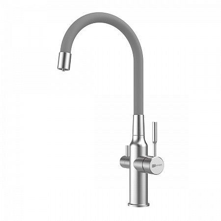 Смеситель Lemark Expert LM5083S-Gray для кухни, с гиб. изл., с под. к фильтру п/в, сталь/серый. Фото 1