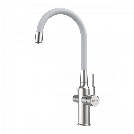 Смеситель Lemark Expert LM5083S-White для кухни, с гиб. изл., с под. к фильтру п/в, сталь/белый. Фото 1