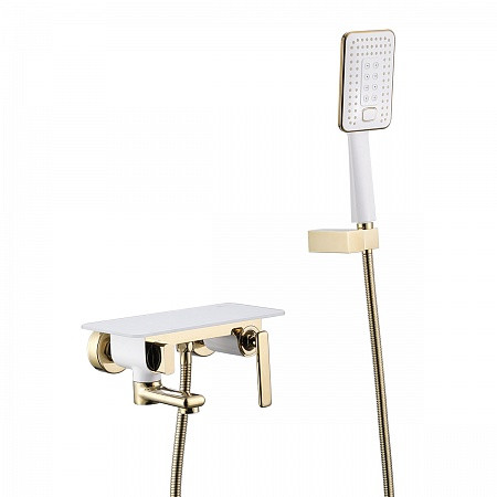 Смеситель Lemark Mista LM6414WG для ванны с поворотным изливом, белый/золото. Фото 1