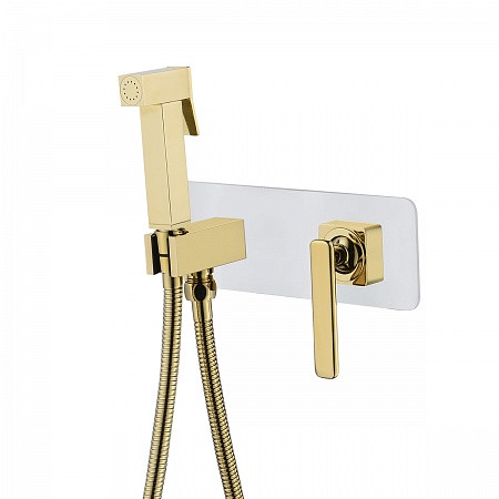 Смеситель Lemark Mista LM6419WG с гигиеническим душем, встраиваемый, белый/золото. Фото 1