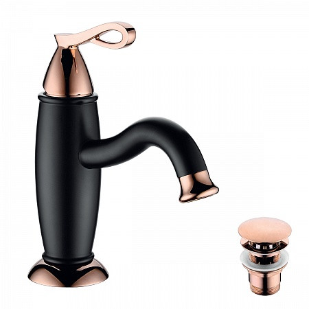 Смеситель Lemark Prime LM6106BRG для умывальника монолитный с донным клапаном, черный/розовое золото. Фото 1