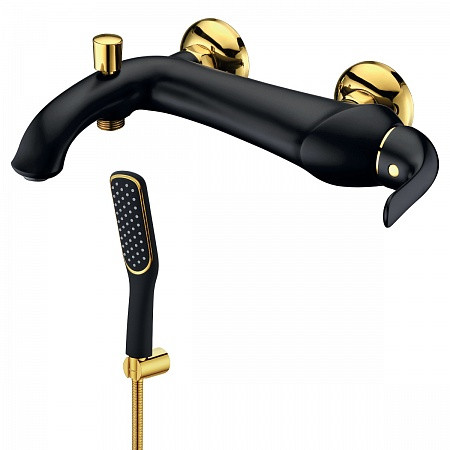 Смеситель Lemark Swan LM5402BG для ванны с коротким монолитным изливом, черный/золото. Фото 1