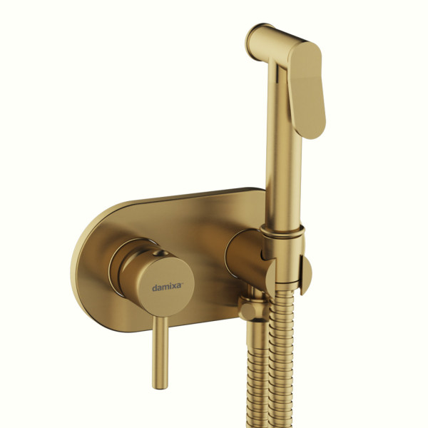 Смеситель монтируемый в стену, с гигиеническим душем, бронза. Фото 1