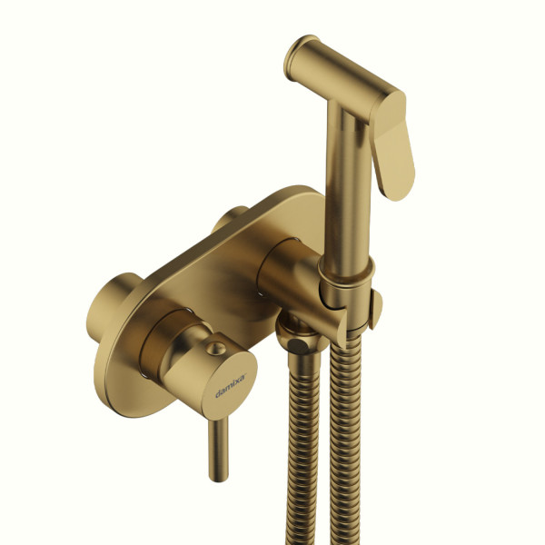 Смеситель монтируемый в стену, с гигиеническим душем, бронза. Фото 2
