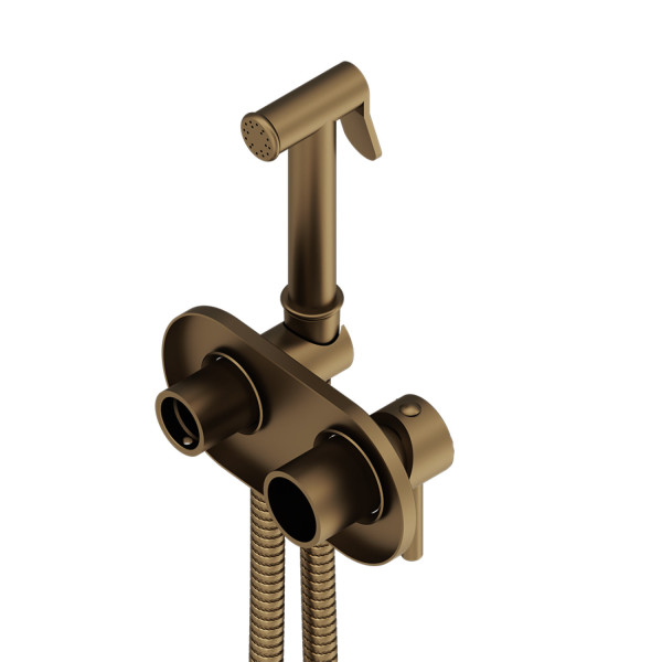 Смеситель монтируемый в стену, с гигиеническим душем, бронза. Фото 3