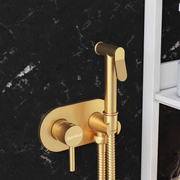 Смеситель монтируемый в стену, с гигиеническим душем, бронза. Фото 6