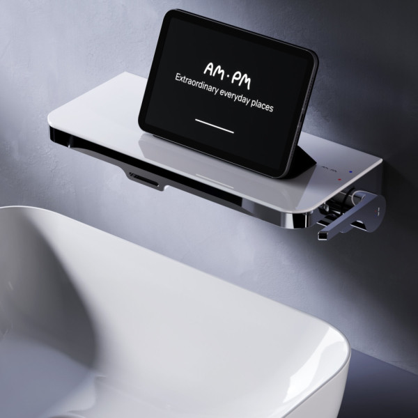 Смеситель монтируемый в стену с полкой и каскадным изливом. Фото 1