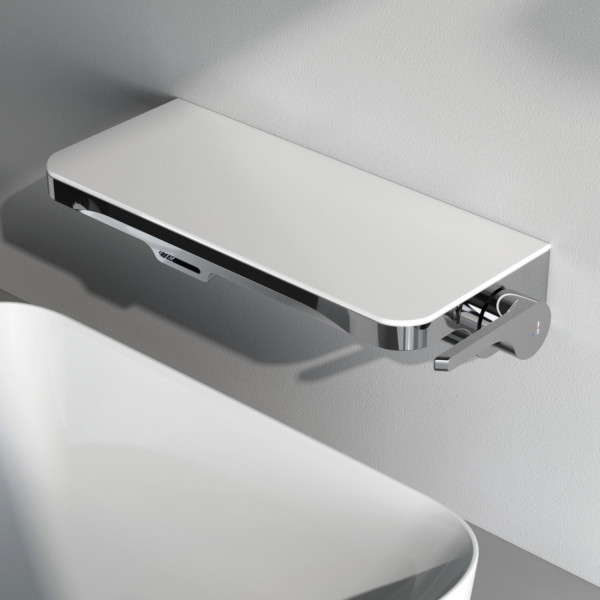 Смеситель монтируемый в стену с полкой и каскадным изливом. Фото 3