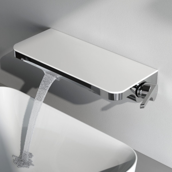 Смеситель монтируемый в стену с полкой и каскадным изливом. Фото 4