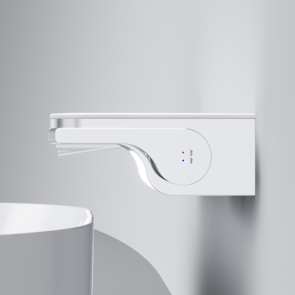 Смеситель монтируемый в стену с полкой и каскадным изливом. Фото 5