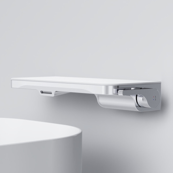 Смеситель монтируемый в стену с полкой и каскадным изливом. Фото 6