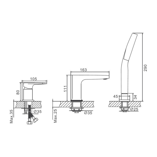 Смеситель на борт ванны BELZ B66713-5, брашированное золото. Фото 2