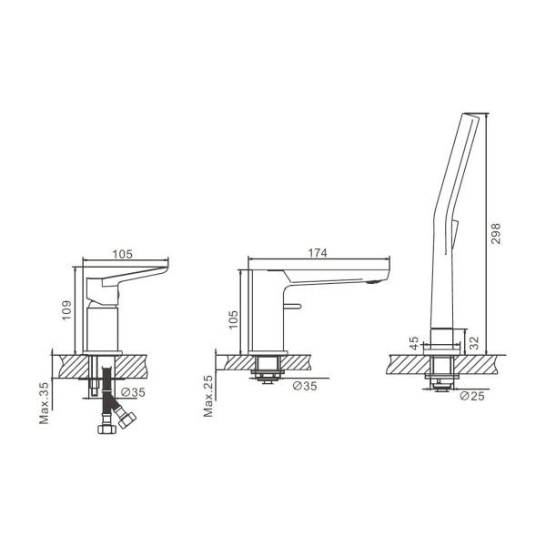 Смеситель на борт ванны BELZ B66715-3, оружейная сталь. Фото 2