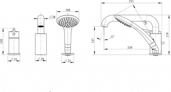 Смеситель на борт ванны Bravat Angel F5172217CP-1-RUS, хром. Фото 2