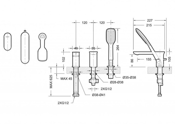 Смеситель на борт ванны Bravat Gina F565104C-2-ENG, хром. Фото 2