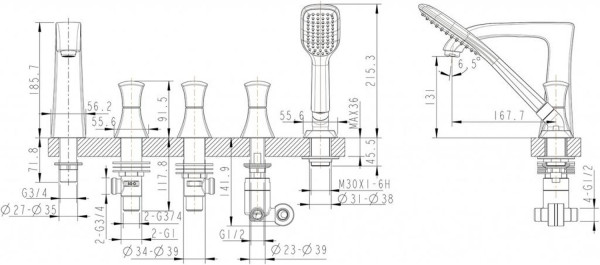 Смеситель на борт ванны Bravat Whirlpool F578112C, хром. Фото 2