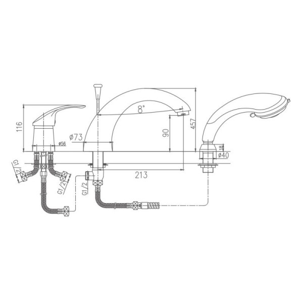Смеситель на борт ванны D-Lin D190407, хром. Фото 2