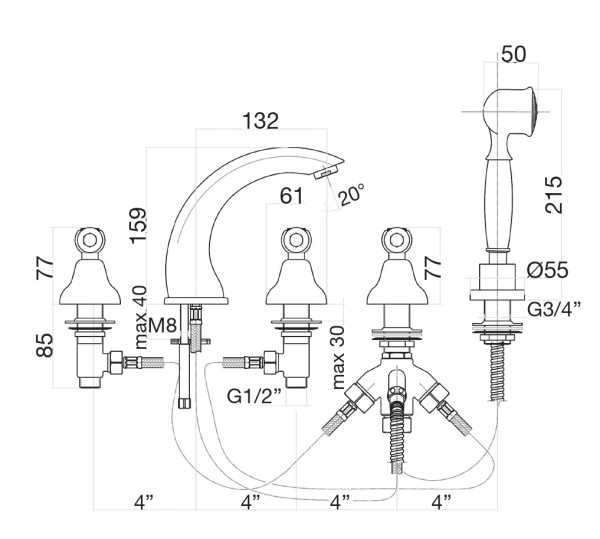Смеситель на борт ванны Fiore COLONIALE 02CO0608, хром/золото. Фото 2