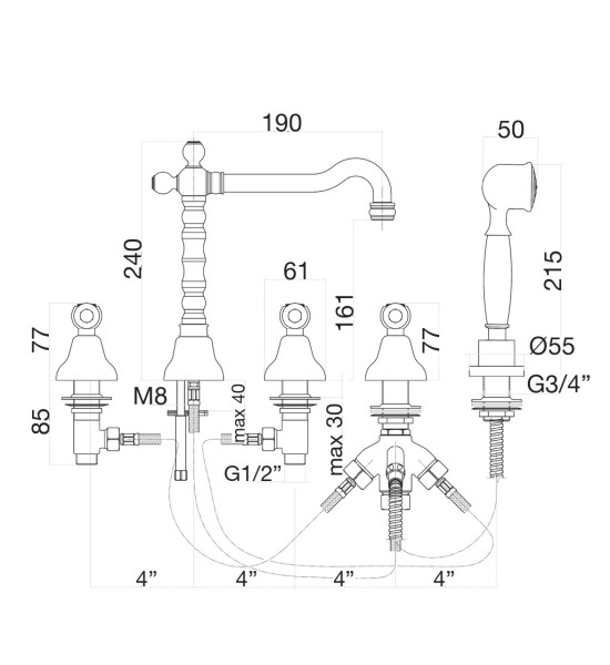 Смеситель на борт ванны Fiore COLONIALE 02ZZ0607, бронза. Фото 2
