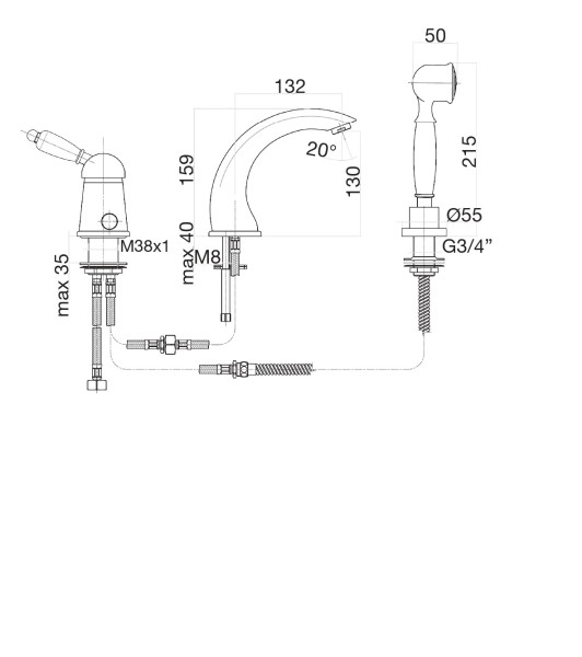 Смеситель на борт ванны Fiore IMPERIAL 83CO5105, хром/золото. Фото 2