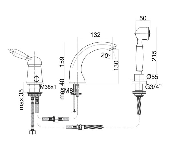 Смеситель на борт ванны Fiore IMPERIAL BLACK 89ZZ5105, бронза. Фото 2