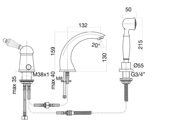 Смеситель на борт ванны Fiore IMPERIAL-SKY  (SWAROVSKI®) 82ZZ5105, бронза. Фото 2