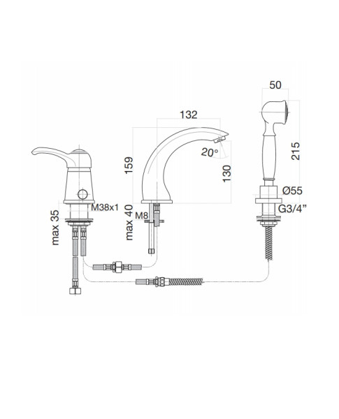 Смеситель на борт ванны Fiore Jafar 47CO5105, хром-золото. Фото 2