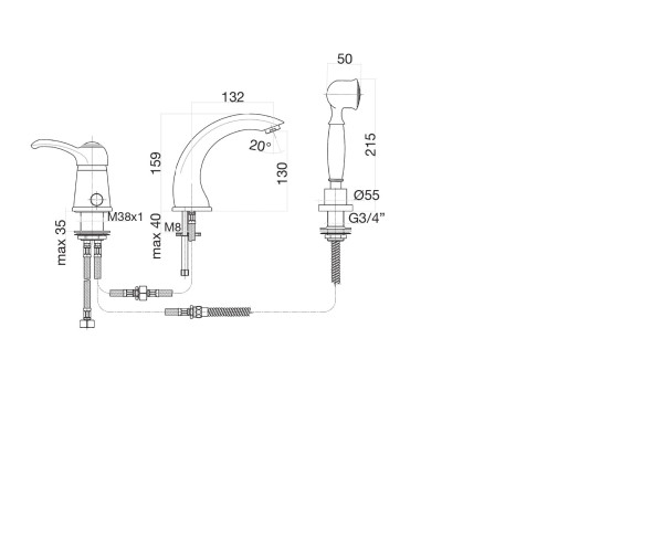 Смеситель на борт ванны Fiore JAFAR 47ZZ5105, бронза. Фото 2