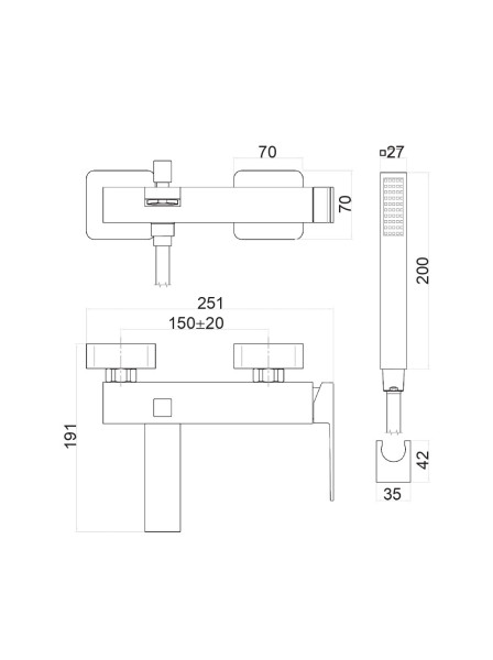 Смеситель на борт ванны Fiore KUBE 100CR8552, хром. Фото 2