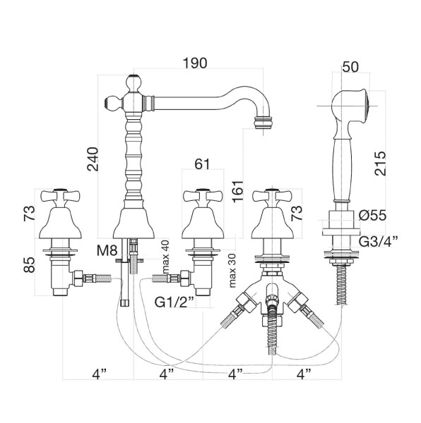 Смеситель на борт ванны Fiore MARGOT 26CR0607, хром. Фото 2