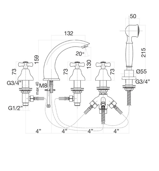 Смеситель на борт ванны Fiore MARGOT 26CR0608, хром. Фото 2
