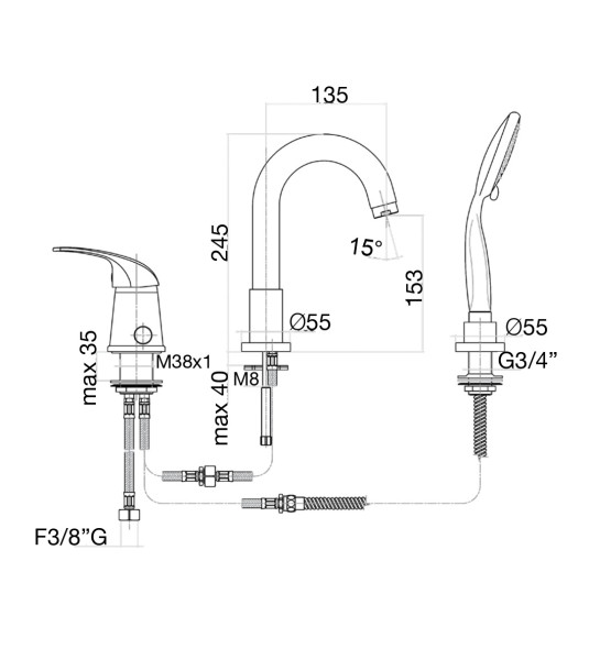 Смеситель на борт ванны Fiore MAX 32CR1455, хром. Фото 2