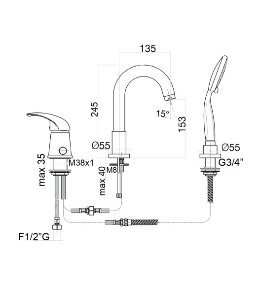 Смеситель на борт ванны Fiore NEXUS 43CR1455, хром. Фото 2