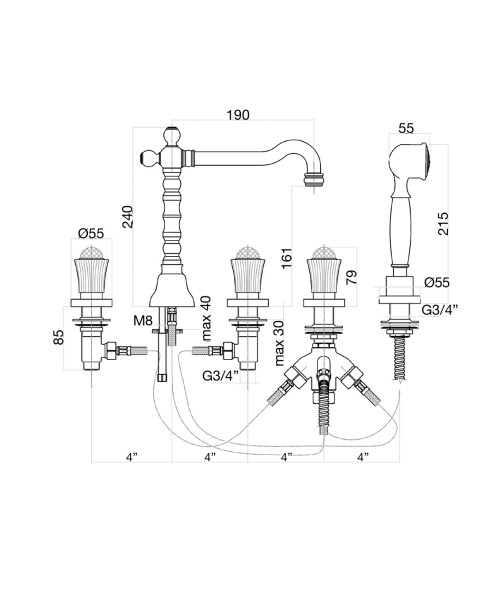 Смеситель на борт ванны Fiore VENERE SKY (SWAROVSKI®) 13CO0607, хром/золото. Фото 2