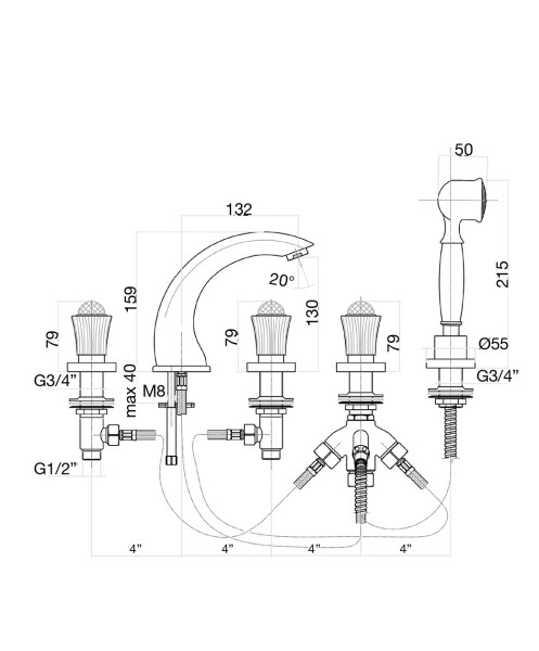 Смеситель на борт ванны Fiore VENERE SKY (SWAROVSKI®) 13ZZ0608, бронза. Фото 2
