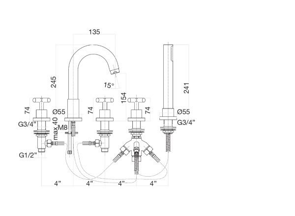 Смеситель на борт ванны Fiore XT 25CR0505, хром. Фото 2