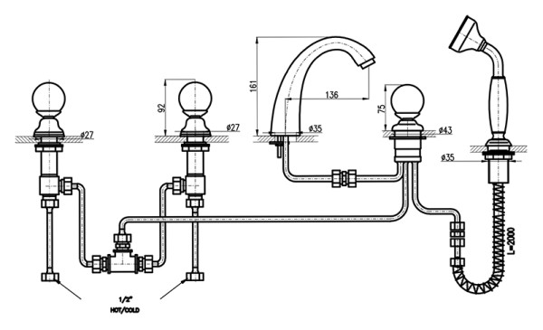 Смеситель на борт ванны Rav Slezak Brilliance BRILLIANCE176.5P. Фото 2