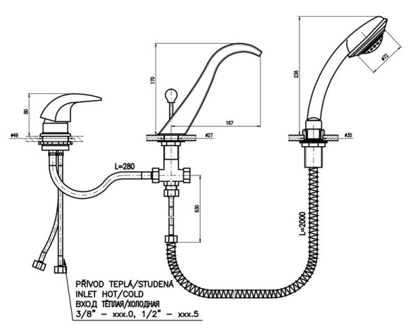 Смеситель на борт ванны Rav Slezak Dunaj D461.5SZ. Фото 2