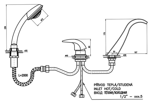 Смеситель на борт ванны Rav Slezak Dunaj D461.5YZ. Фото 2