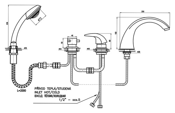 Смеситель на борт ванны Rav Slezak Dunaj D469.5PZ. Фото 2