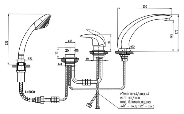 Смеситель на борт ванны Rav Slezak Dunaj D469.5SZ. Фото 2