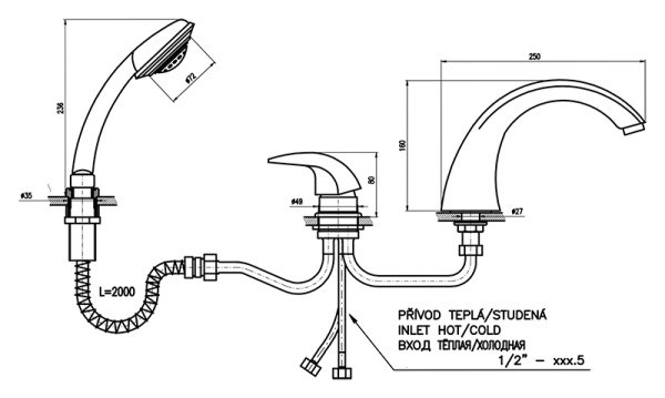 Смеситель на борт ванны Rav Slezak Dunaj D469.5YZ. Фото 2
