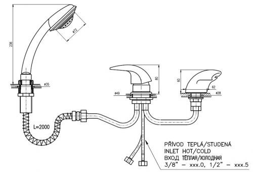 Смеситель на борт ванны Rav Slezak Dunaj D470.5YZ. Фото 2